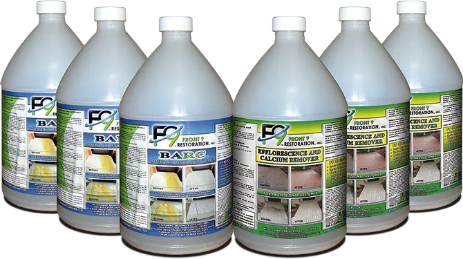 1 gallon jugs of F9 Barc Rust Stain Remover and F9 Efflo Calcium Stain Remover products used by HurriClean Pressure Washing to clean Louisville area properties.