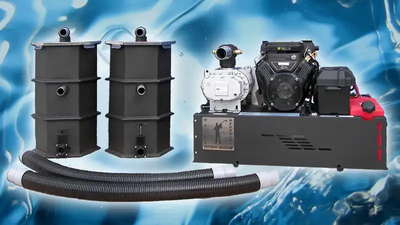 An overlay of Wash Water Reclaim equipment on a watery background represents HurriClean of Louisville's EPA compliant eco-friendly Parking Garage Cleaning service.
